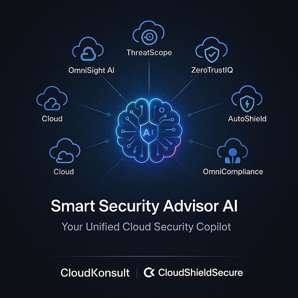 Smart Security Advisor AI brain connecting OmniSight AI, ThreatScope, ZeroTrustIQ and other modules